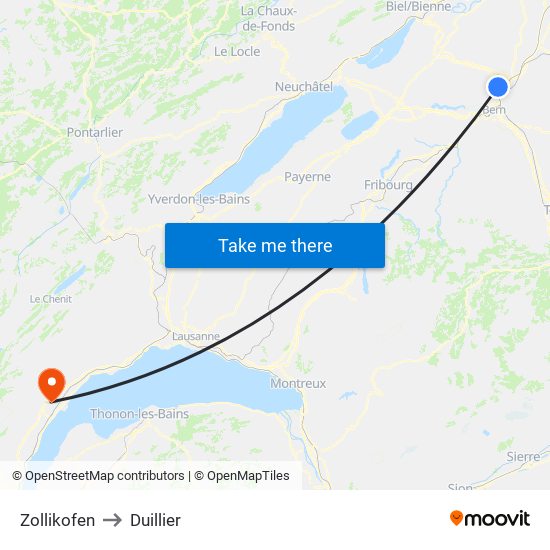 Zollikofen to Duillier map