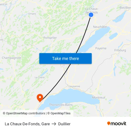 La Chaux-De-Fonds, Gare to Duillier map