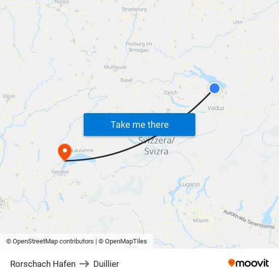 Rorschach Hafen to Duillier map