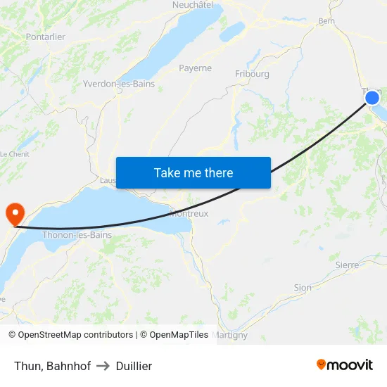 Thun, Bahnhof to Duillier map