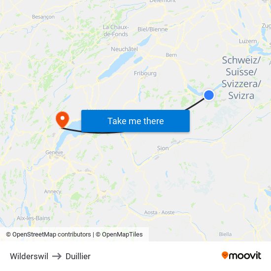 Wilderswil to Duillier map