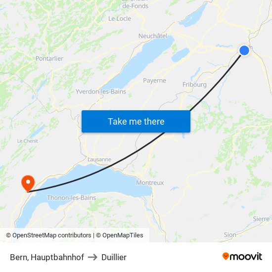 Bern, Hauptbahnhof to Duillier map