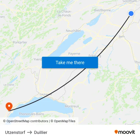 Utzenstorf to Duillier map