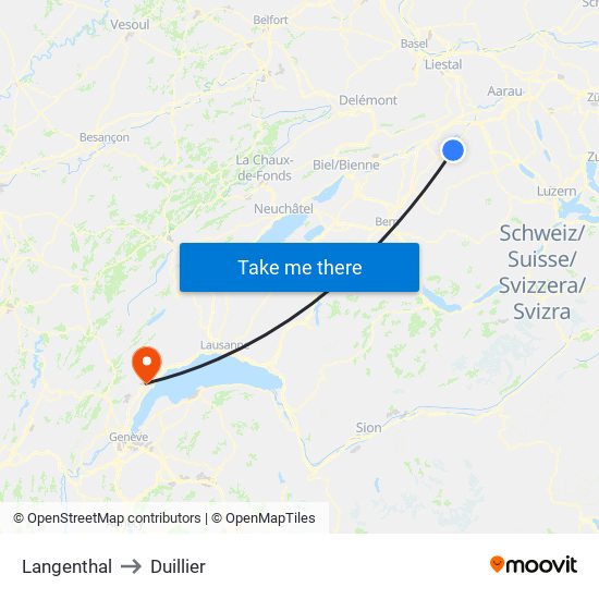 Langenthal to Duillier map