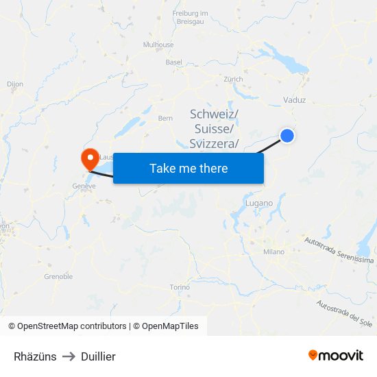 Rhäzüns to Duillier map