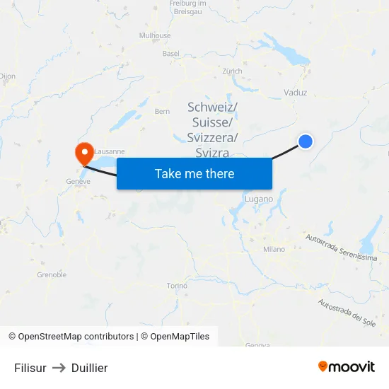 Filisur to Duillier map