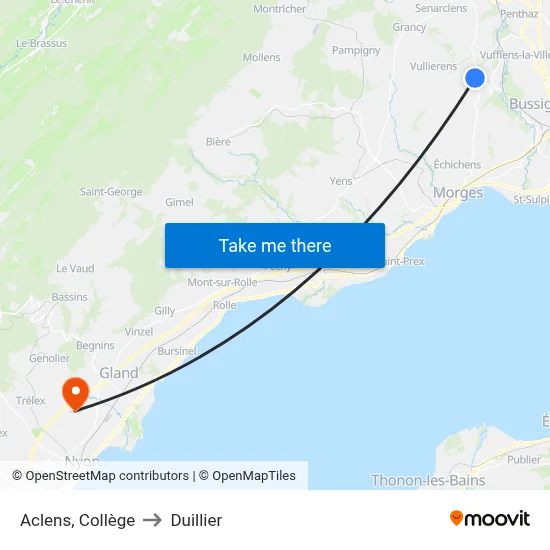 Aclens, Collège to Duillier map