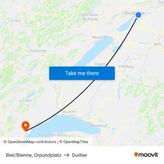 Biel/Bienne, Orpundplatz to Duillier map