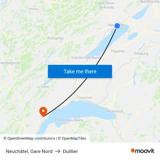 Neuchâtel, Gare Nord to Duillier map