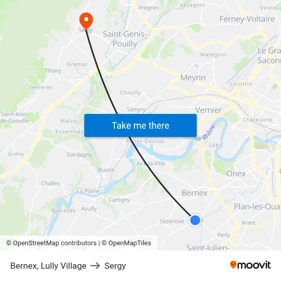Bernex, Lully Village to Sergy map