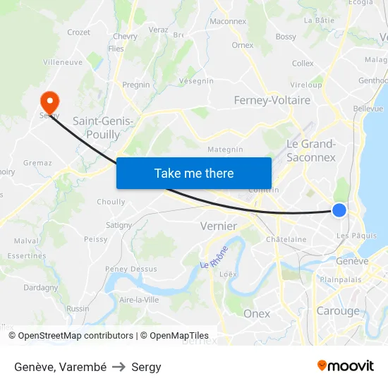 Genève, Varembé to Sergy map