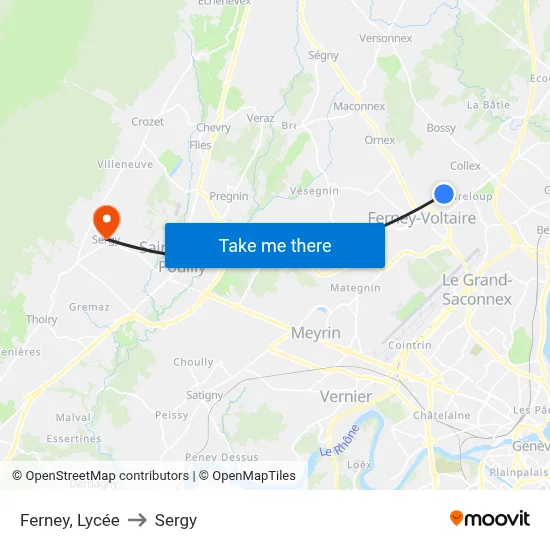 Ferney, Lycée to Sergy map
