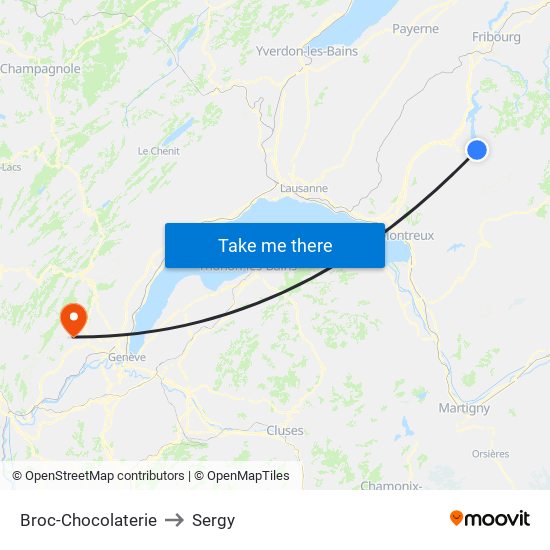 Broc-Chocolaterie to Sergy map