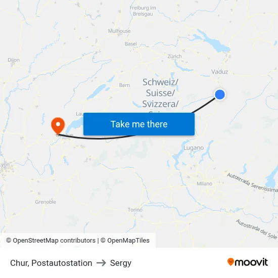Chur, Postautostation to Sergy map