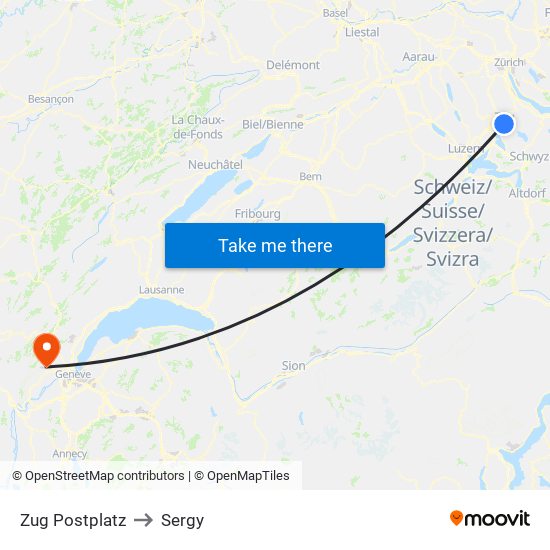 Zug Postplatz to Sergy map