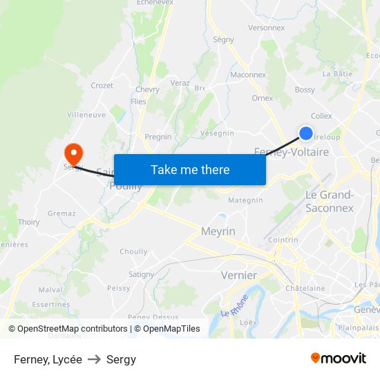 Ferney, Lycée to Sergy map