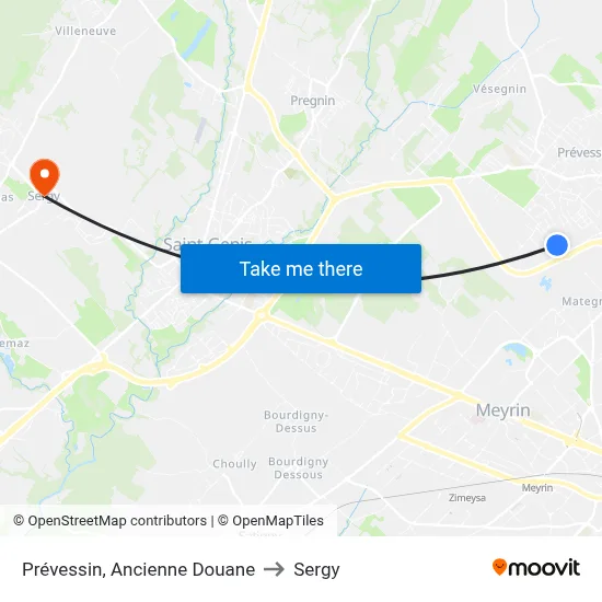 Prévessin, Ancienne Douane to Sergy map