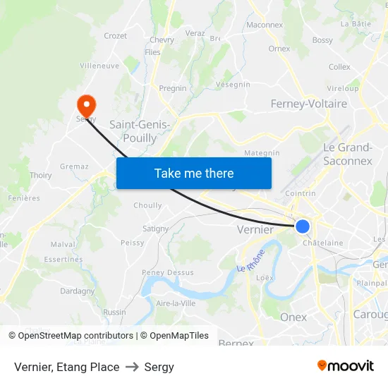 Vernier, Etang Place to Sergy map
