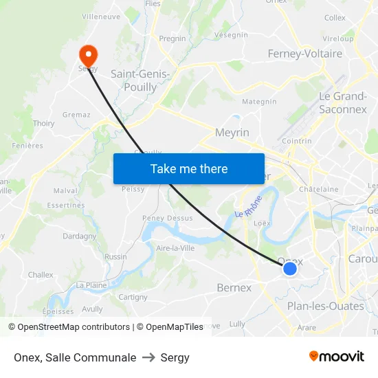 Onex, Salle Communale to Sergy map