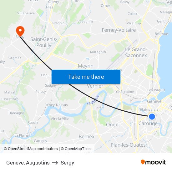Genève, Augustins to Sergy map