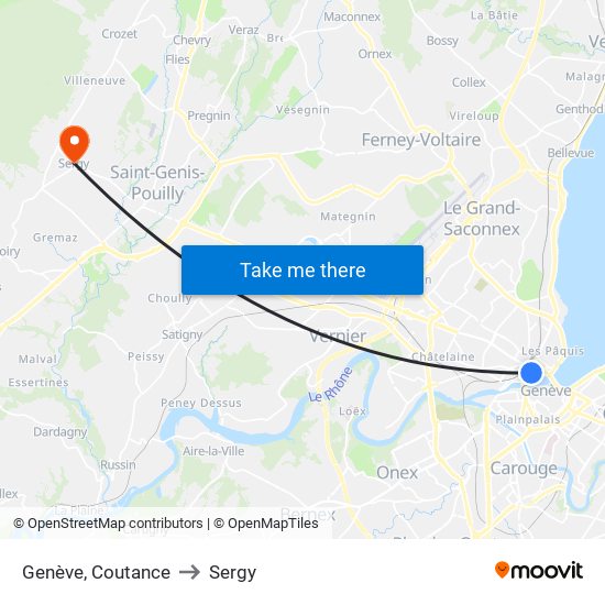 Genève, Coutance to Sergy map