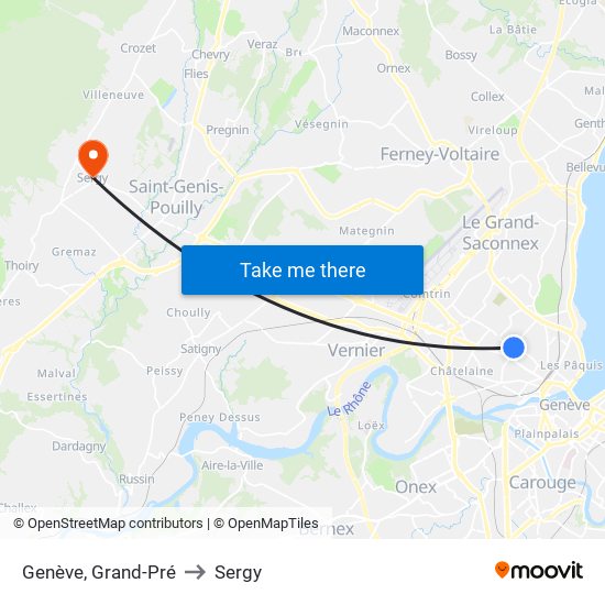 Genève, Grand-Pré to Sergy map