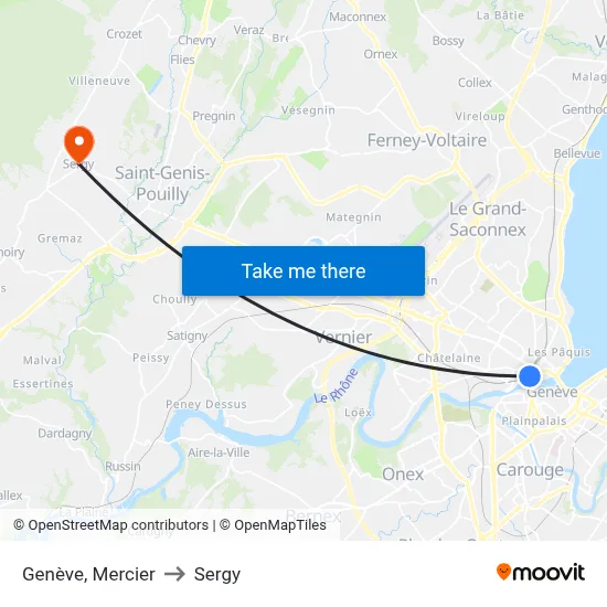 Genève, Mercier to Sergy map
