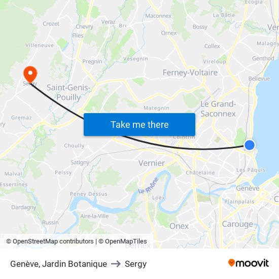 Genève, Jardin Botanique to Sergy map