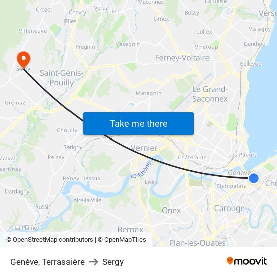 Genève, Terrassière to Sergy map