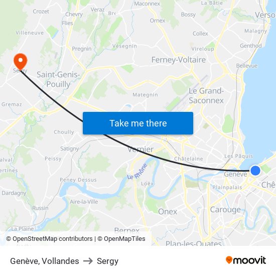 Genève, Vollandes to Sergy map