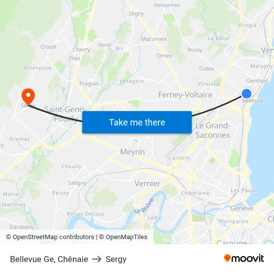 Bellevue Ge, Chênaie to Sergy map