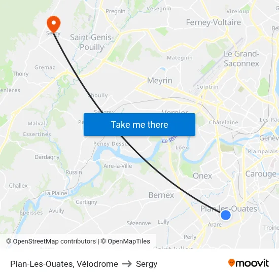 Plan-Les-Ouates, Vélodrome to Sergy map