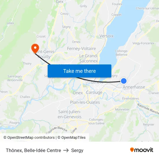 Thônex, Belle-Idée Centre to Sergy map