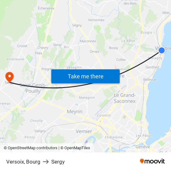 Versoix, Bourg to Sergy map