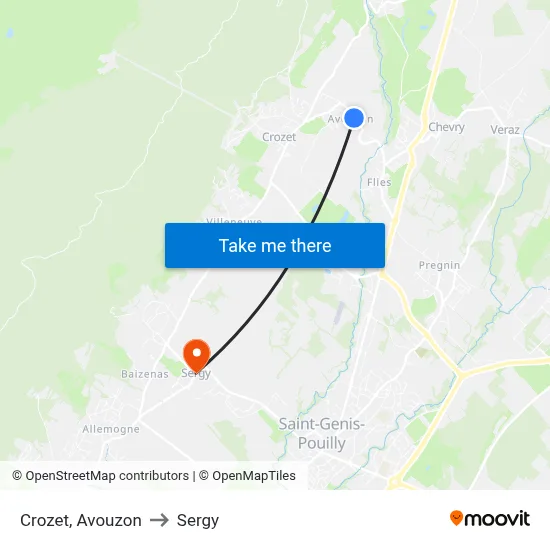 Crozet, Avouzon to Sergy map