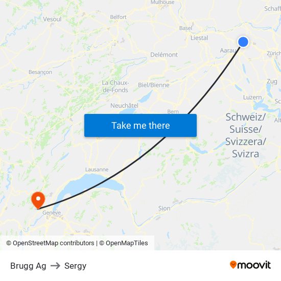 Brugg Ag to Sergy map