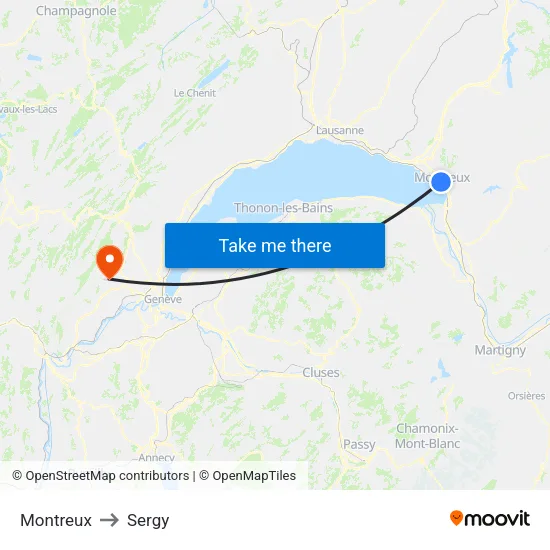 Montreux to Sergy map