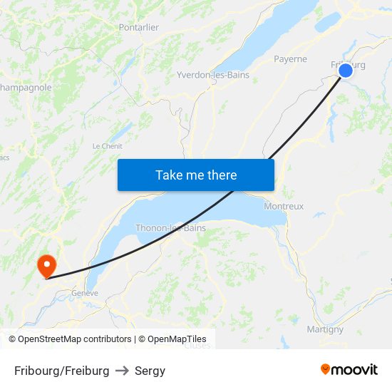 Fribourg/Freiburg to Sergy map