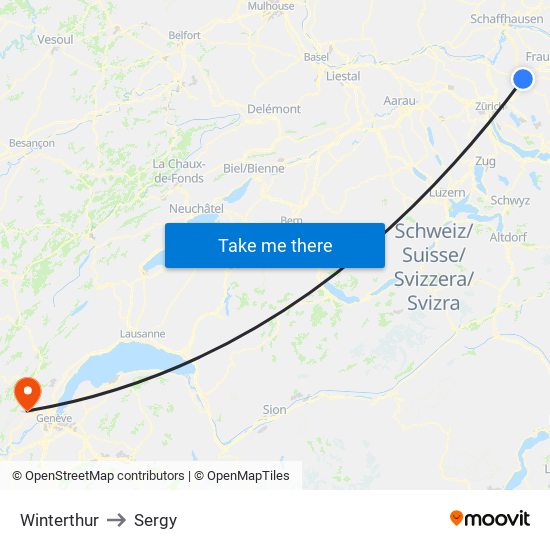 Winterthur to Sergy map