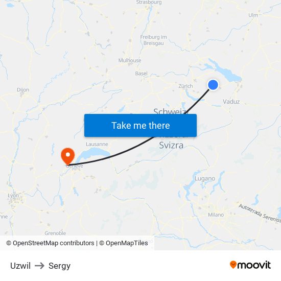 Uzwil to Sergy map