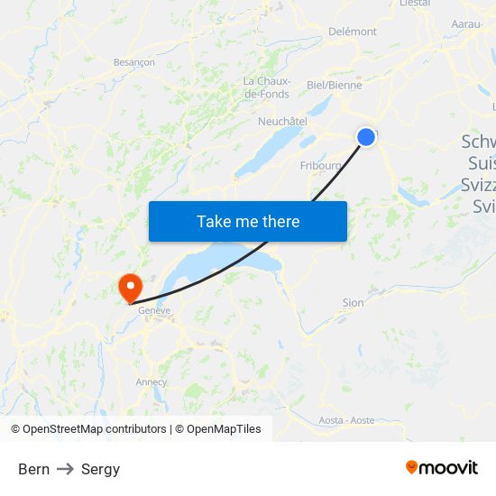 Bern to Sergy map