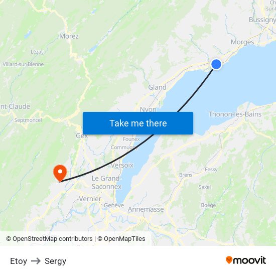 Etoy to Sergy map