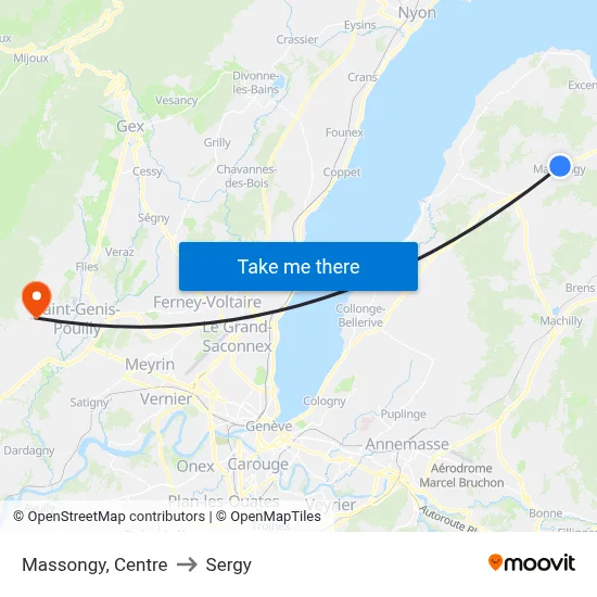 Massongy, Centre to Sergy map