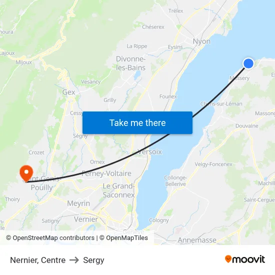 Nernier, Centre to Sergy map
