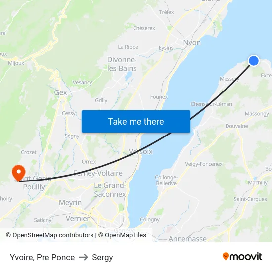 Yvoire, Les Mottes to Sergy map