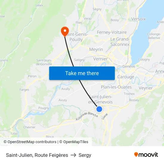Saint-Julien, Route Feigères to Sergy map