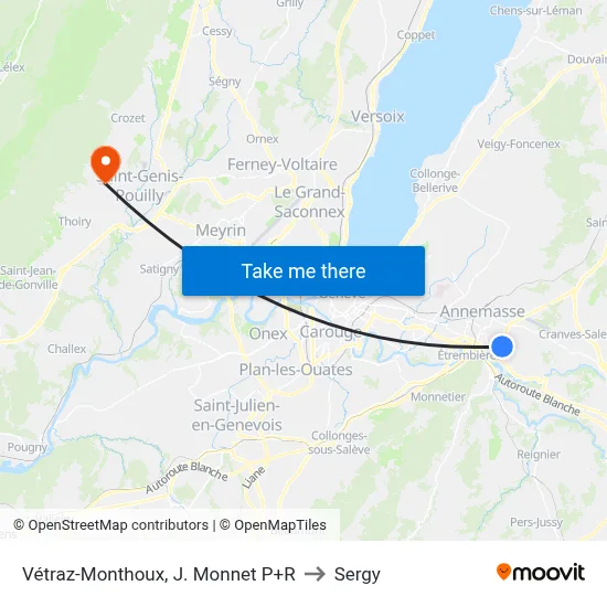 Vétraz-Monthoux, J. Monnet P+R to Sergy map
