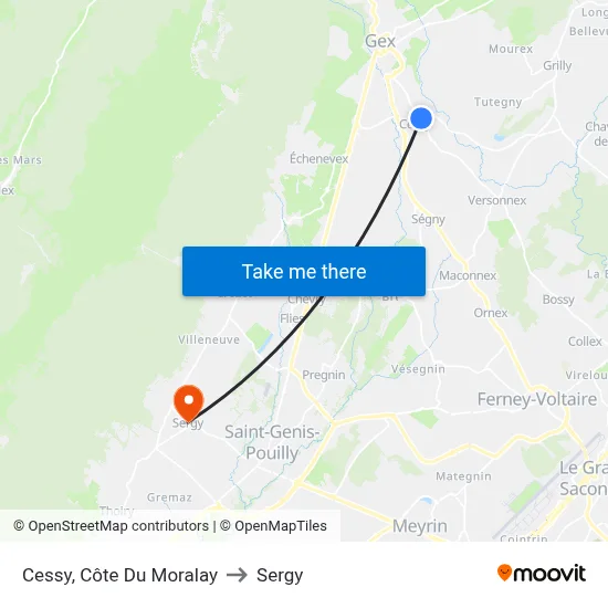 Cessy, Côte Du Moralay to Sergy map