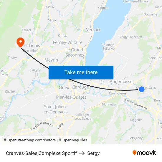Cranves-Sales,Complexe Sportif to Sergy map