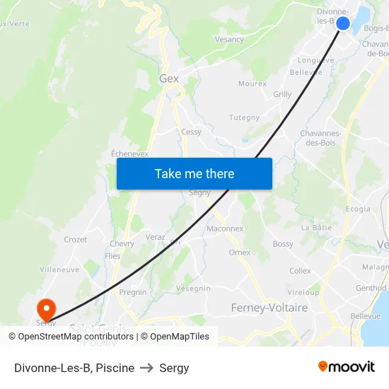 Divonne-Les-B, Piscine to Sergy map